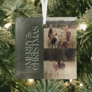 Elegantes olivgrünes Laub modernes minimales Foto Ornament Aus Glas
