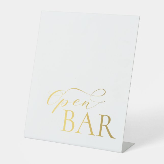 Elegantes Open Bar Gold Wedding Pedestal Sign Sockelschild (Vorderseite)