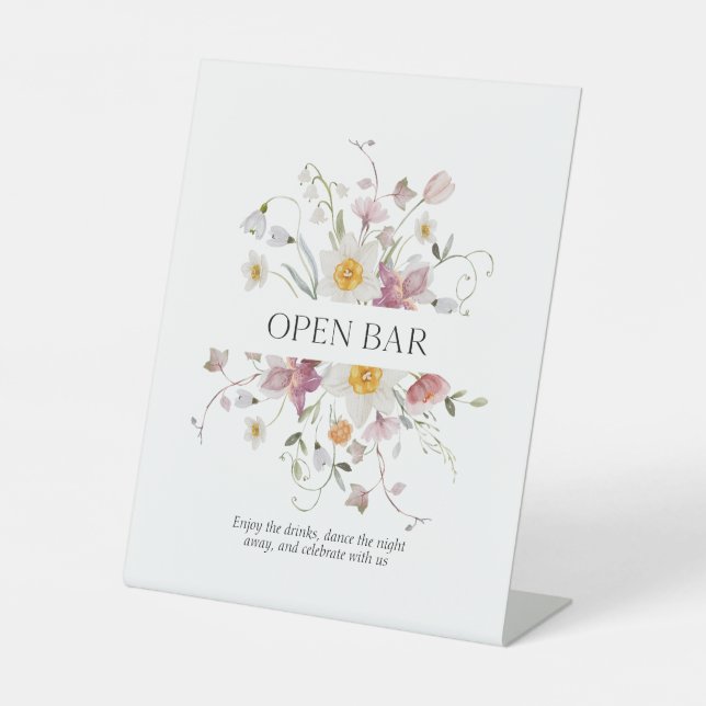 Elegantes Open Bar Sign für Hochzeiten Sockelschild (Vorderseite)