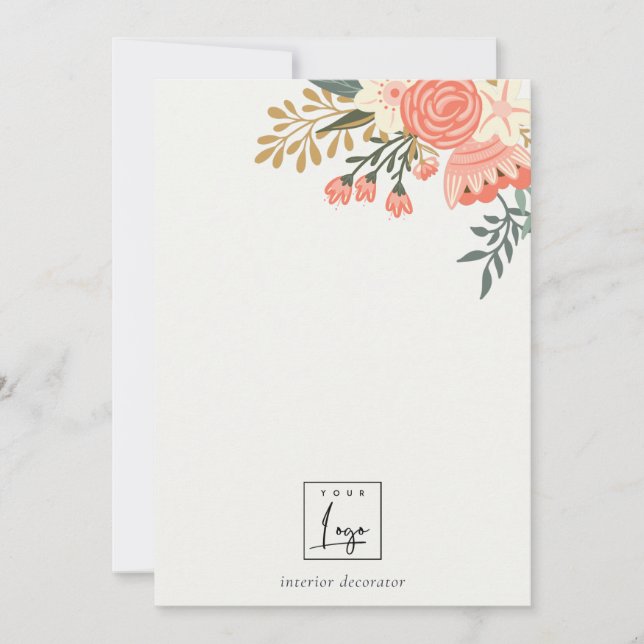 Elegantes Orange Blush Green Ambrosia Floral Logo Mitteilungskarte (Vorderseite)