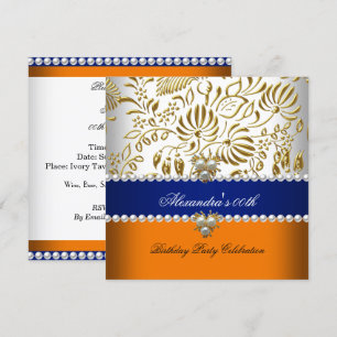Elegantes Orange Marineblau Gold Damast Perlen Par Einladung
