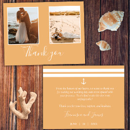 Elegantes Orange Nautical Anchor Wedding Foto Dankeskarte