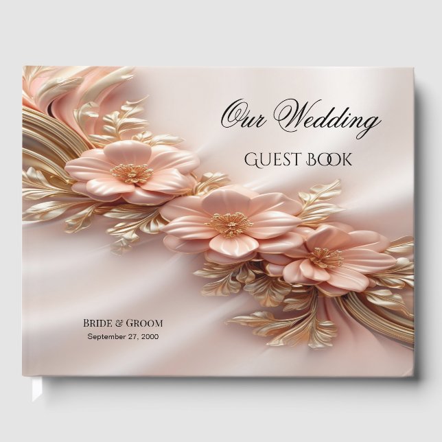Elegantes Orange Peach Floral Gästebuch (Vorderseite)