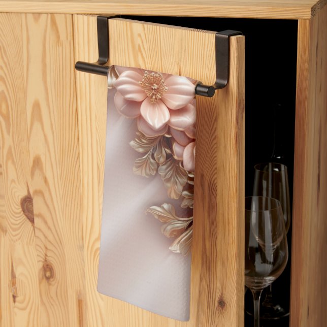 Elegantes Orange Peach Floral Kitchen Handtuch (Drittel gefaltet)