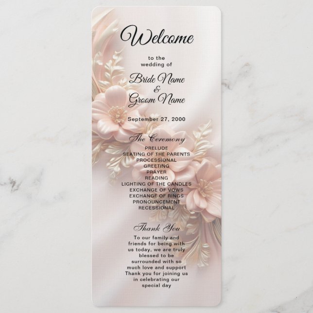 Elegantes Orange Peach Floral Wedding Program Programm (Vorderseite)