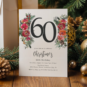 Elegantes orange-rotes Blumenmuster zum 60. Geburt Einladung