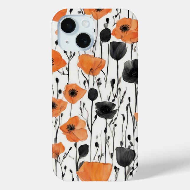 Elegantes orange-schwarzes Blumenmuster – Modern Case-Mate iPhone Hülle (Rückseite)