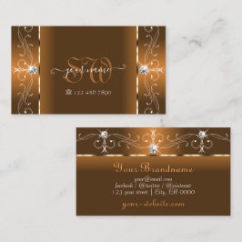 Elegantes Orange und Brown Squiggled Jewels Monogr Visitenkarte