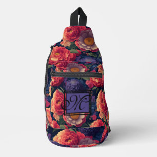 Elegantes orangefarbenes blumenromantisches Monogr Crossbody Bag