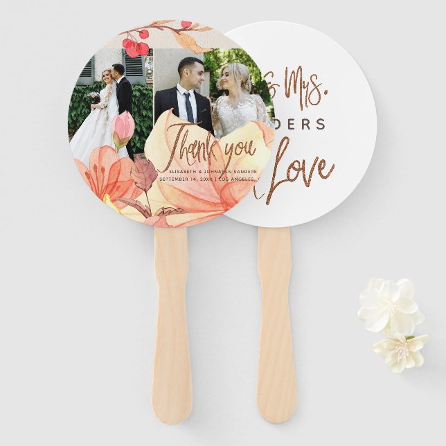 Elegantes orangefarbenes Foto für Hochzeit Fächer (Vorne und Hinten)