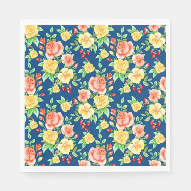 Elegantes orangefarbenes Rosenmuster Serviette (Vorderseite)