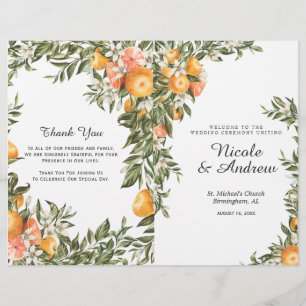 Elegantes Orangen-Hochzeitsprogramm gefaltet