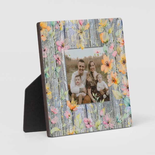 Elegantes Orangenfarbenes Wildblumen Barnwood Fotoplatte (Vorderseite)