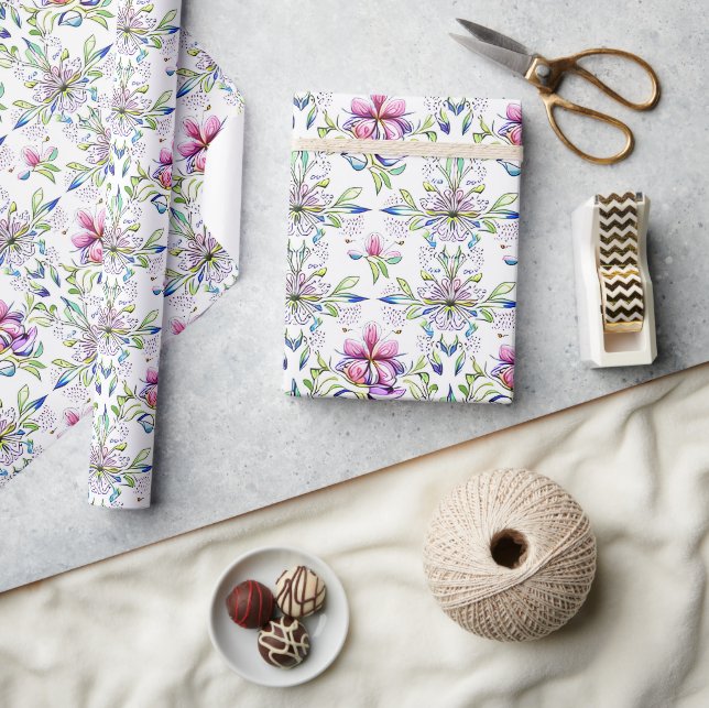 Elegantes Orchid-Blumenmuster - Stilvoll Geschenkpapier (Kunsthandwerk)