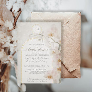 Elegantes Orchid-Gold-Arch-Monogramm-Brautparty Einladung