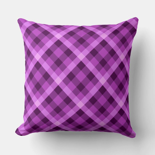 Elegantes Orchid Lila Kariertes Big Throw Kissen (Vorderseite)
