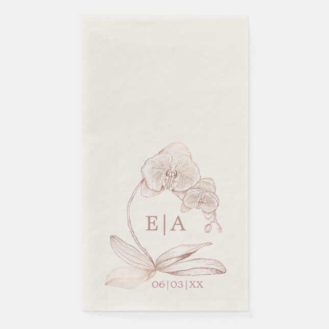 Elegantes Orchid Wappen Botanisches Hochzeitsgasth Serviette (Vorderseite)