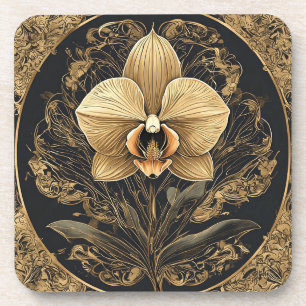 Elegantes Orchideendesign in Gold Getränkeuntersetzer