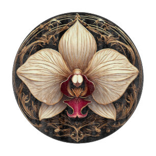 Elegantes Orchideendesign in Gold Schneidebrett