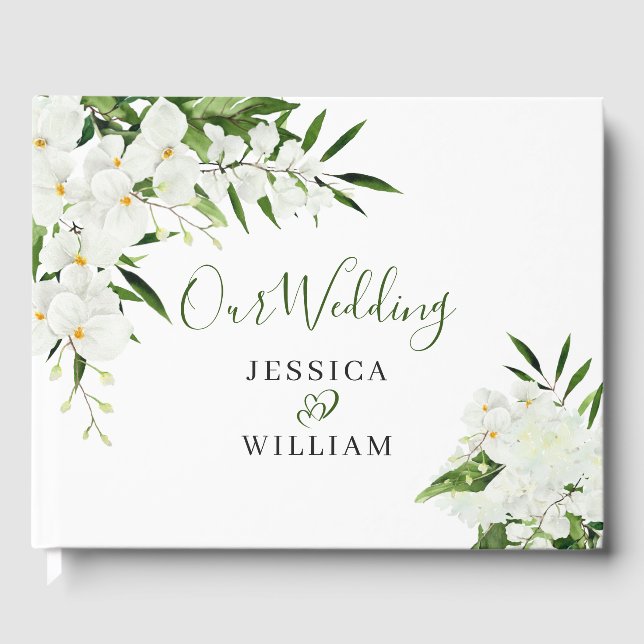 Élégantes orchidées blanches Livre d'or de mariage (Recto)