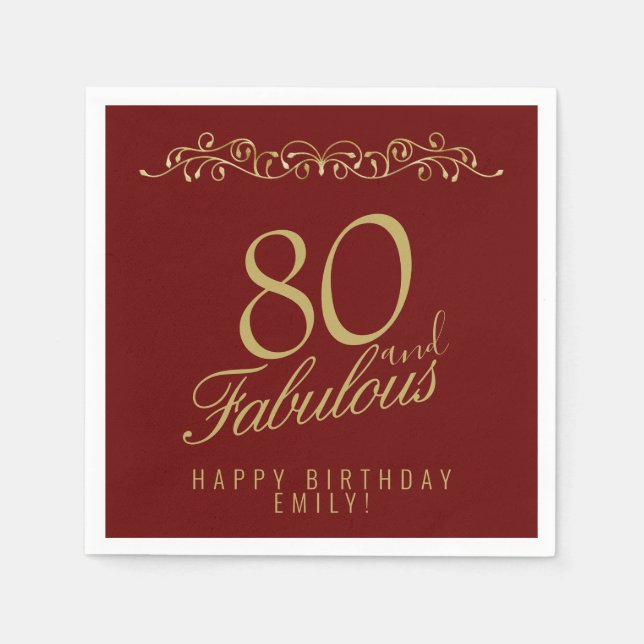 Elegantes Ornament 80 und fabelhafte 80. Geburtsta Serviette (Vorderseite)