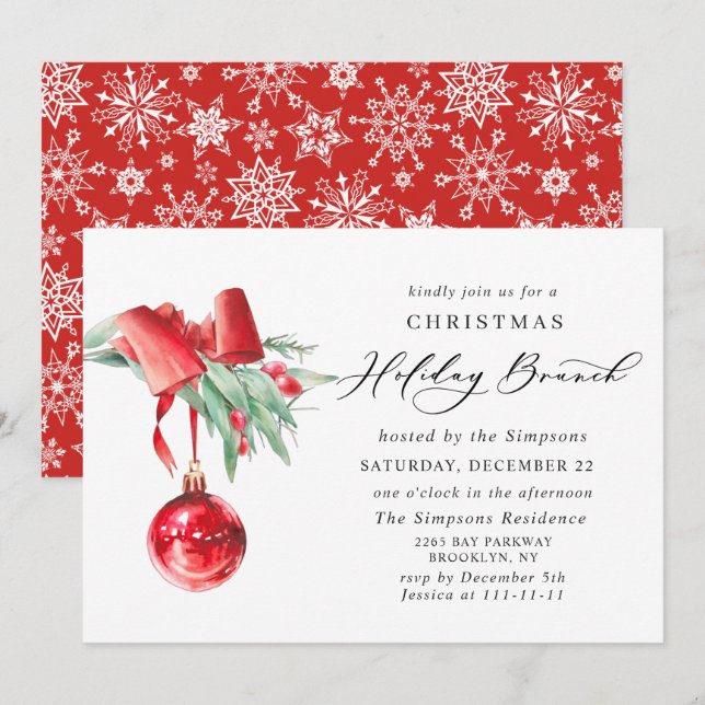 Elegantes Ornament CHRISTMAS HOLIDAY BRUNCH Einladung (Vorne/Hinten)