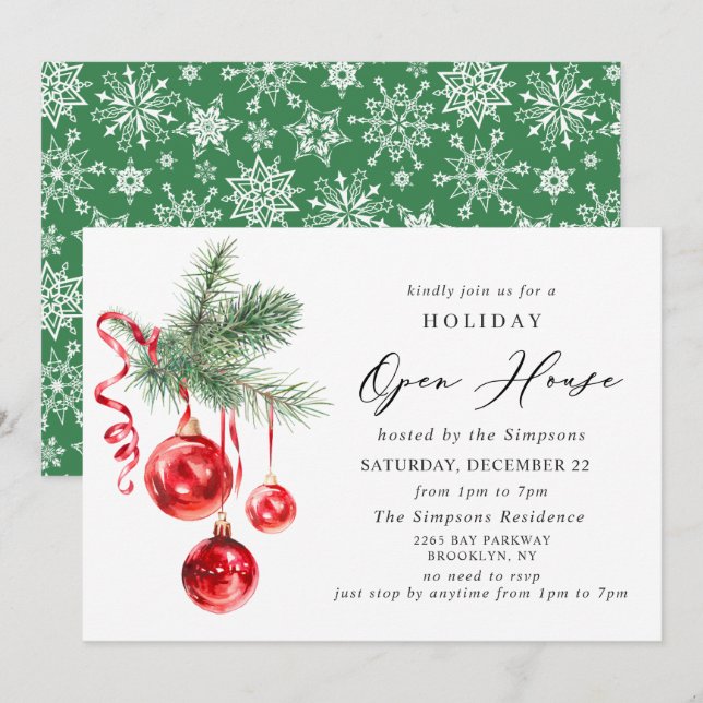 Elegantes Ornament CHRISTMAS HOLIDAY OPEN HOUSE Einladung (Vorne/Hinten)