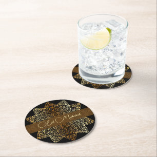 Elegantes Ornamental Gold und Black Eid Runder Pappuntersetzer