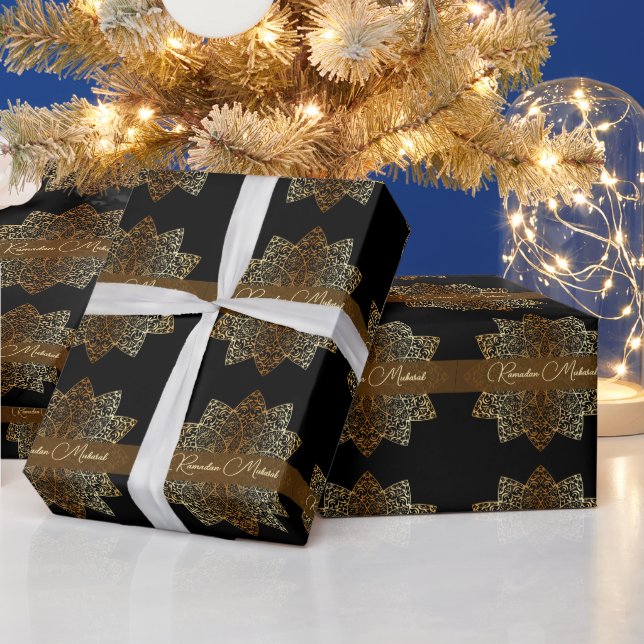 Elegantes Ornamental Gold und Black Ramadan Mubara Geschenkpapier (Feiertage)