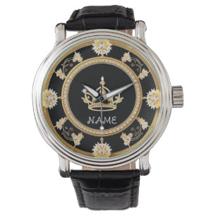 Elegantes, ornamentales königliches Kronensymbol Armbanduhr