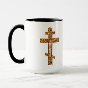 Elegantes orthodoxes goldenes Kreuz Tasse
