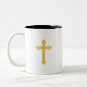 Elegantes orthodoxes goldenes Kreuz Zweifarbige Tasse