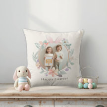 Elegantes Oster-Foto-Kissen | Hasen-Kranz-Design