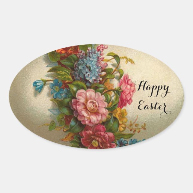ELEGANTES OSTEREIER MIT FARBEN BLUME OVALER AUFKLEBER (Vorderseite)