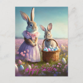 Elegantes Ostersonniges rosa Kleid Baby Bunny Feiertagspostkarte