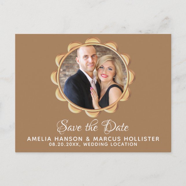Elegantes Oval Frame Save the Date Foto Ankündigungspostkarte (Vorderseite)