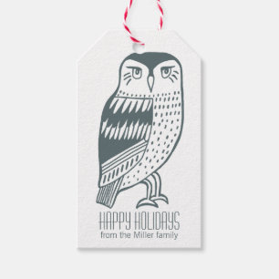 Elegantes Owl Happy Holiday Seasons Gruß CUSTOM Geschenkanhänger