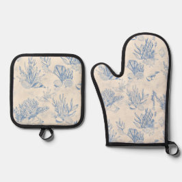 Elegantes Ozeanblau Ofenhandschuh & Topflappen-Set