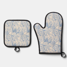 Elegantes Ozeanblau Ofenhandschuh & Topflappen-Set