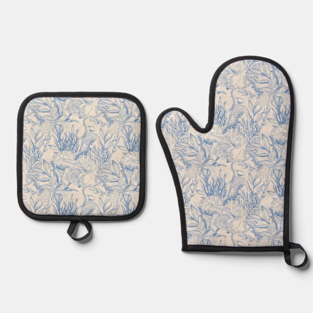 Elegantes Ozeanblau Ofenhandschuh & Topflappen-Set (Vorderseite)