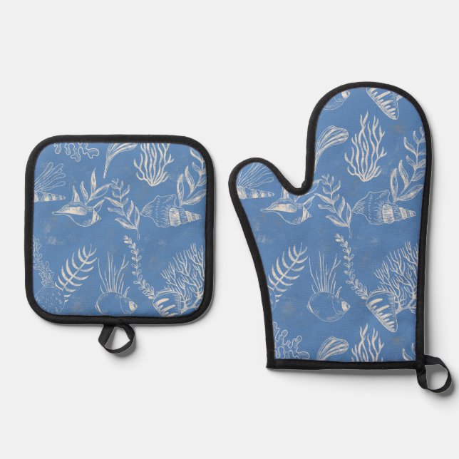 Elegantes Ozeanblau Ofenhandschuh & Topflappen-Set (Vorderseite)