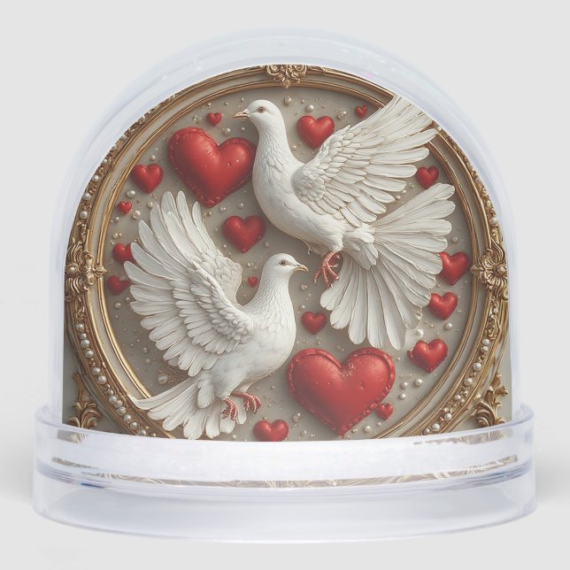 Elegantes Paar von Tauben symbolisiert Liebe und E Schneekugeln (Vorderseite)