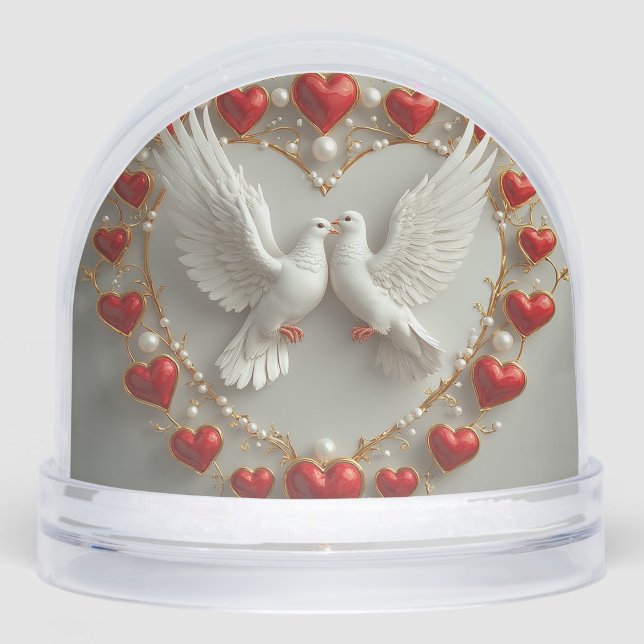 Elegantes Paar von Tauben symbolisiert Liebe und E Schneekugeln (Vorderseite)