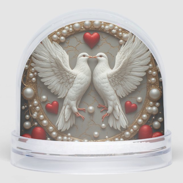 Elegantes Paar von Tauben symbolisiert Liebe und E Schneekugeln (Vorderseite)