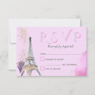 Elegantes Paris Rosa Gold Wasserfarben Eiffelturm RSVP Karte