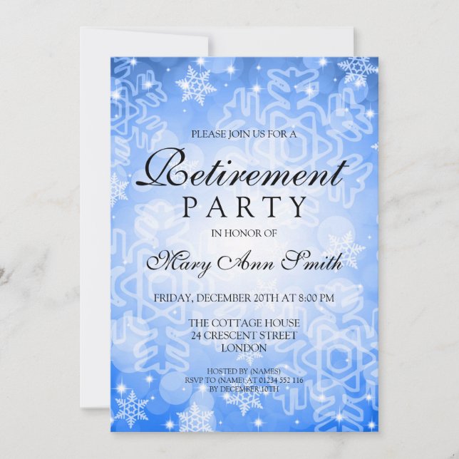 Elegantes Party Blue Winter Bokeh Lights Einladung (Vorderseite)
