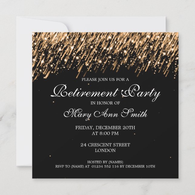 Elegantes Party für Ruhestand Gold Stars Einladung (Vorderseite)