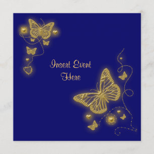 Elegantes Party Gold Schmetterling Herz Blau Royal Einladung