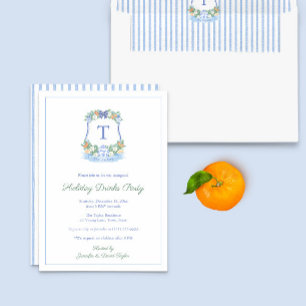 Elegantes Party mit blauen und weißen Zitrusfrücht Einladung