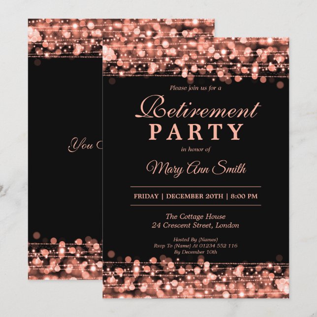 Elegantes Party Rose Gold Einladung (Vorne/Hinten)
